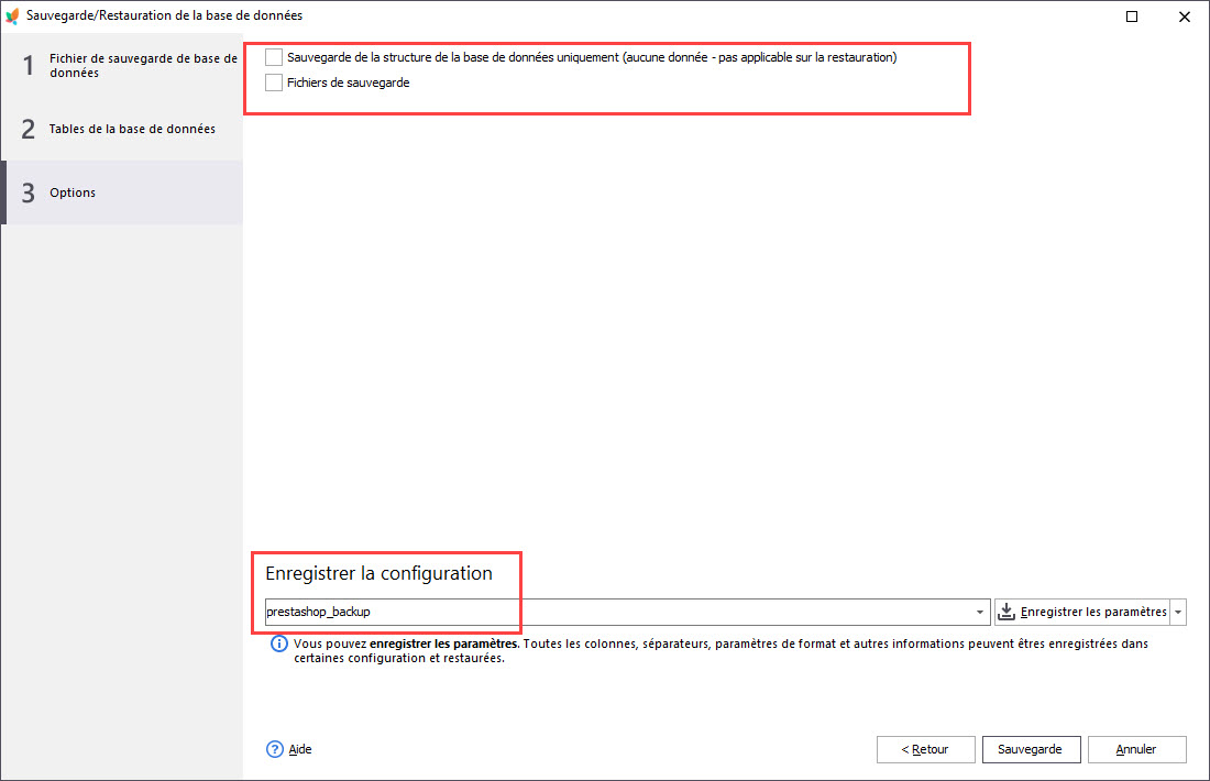 PrestaShop Backup Options