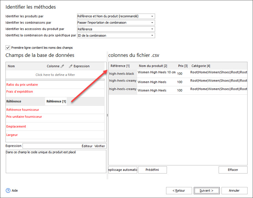 PrestaShop Import Fields Association Step During Product Upload