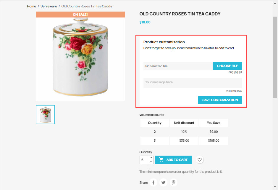 PrestaShop Product Customization on Product Page