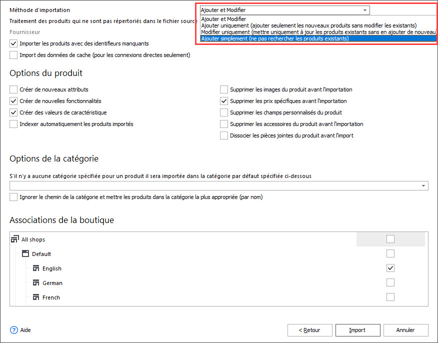 PrestaShop xls Import Options