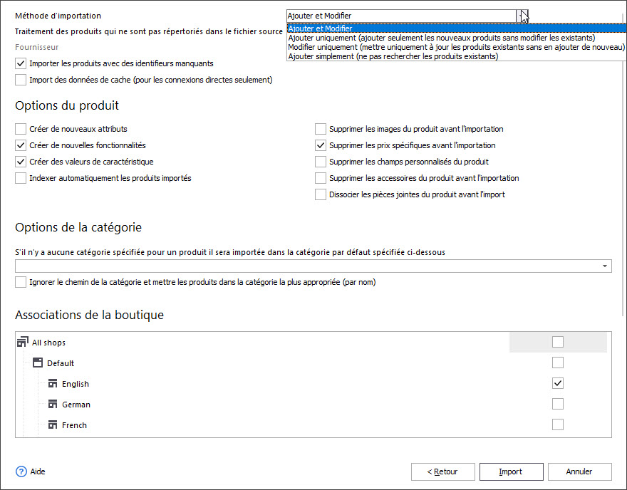 Prestashop Import Options