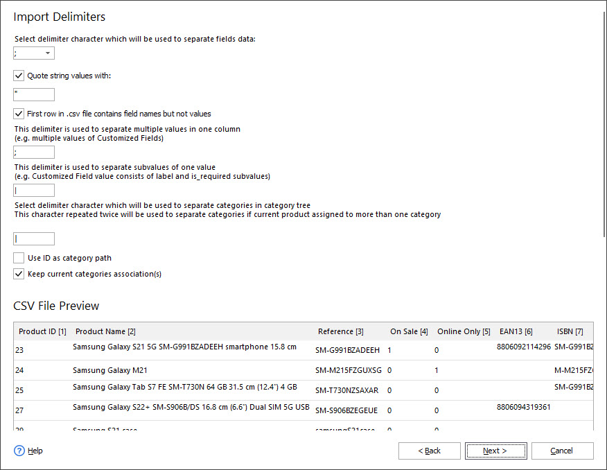 Prestashop Store Manager Delimiters Step