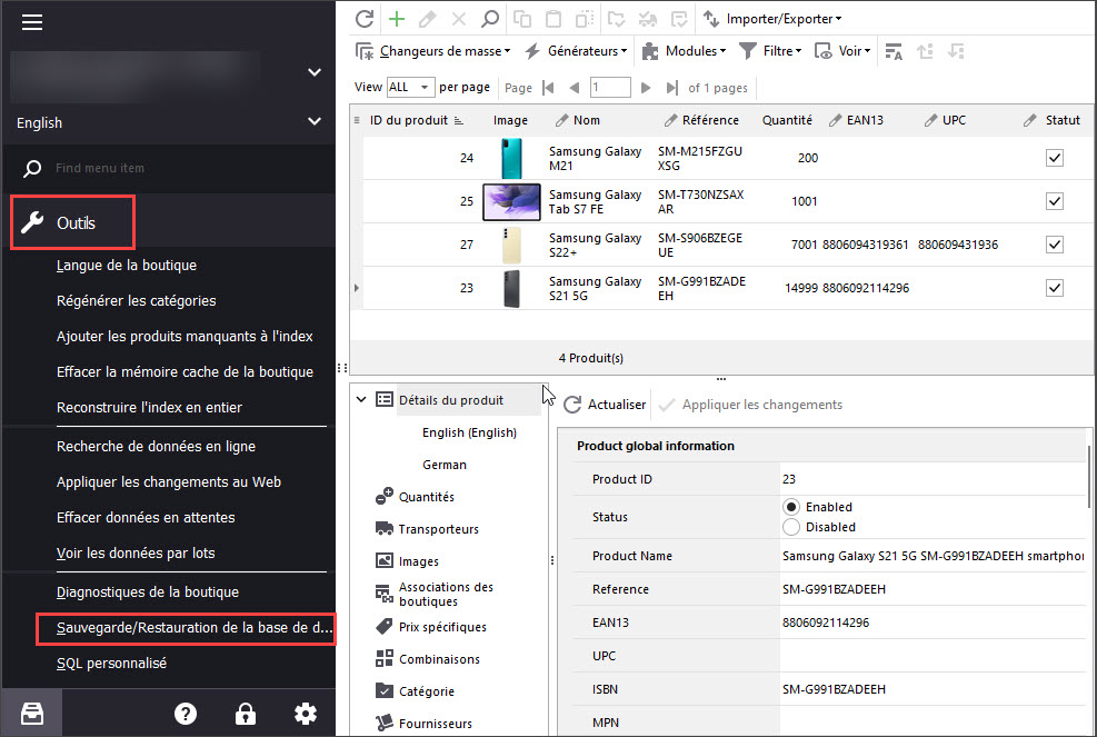 Start PrestaShop Database Backup