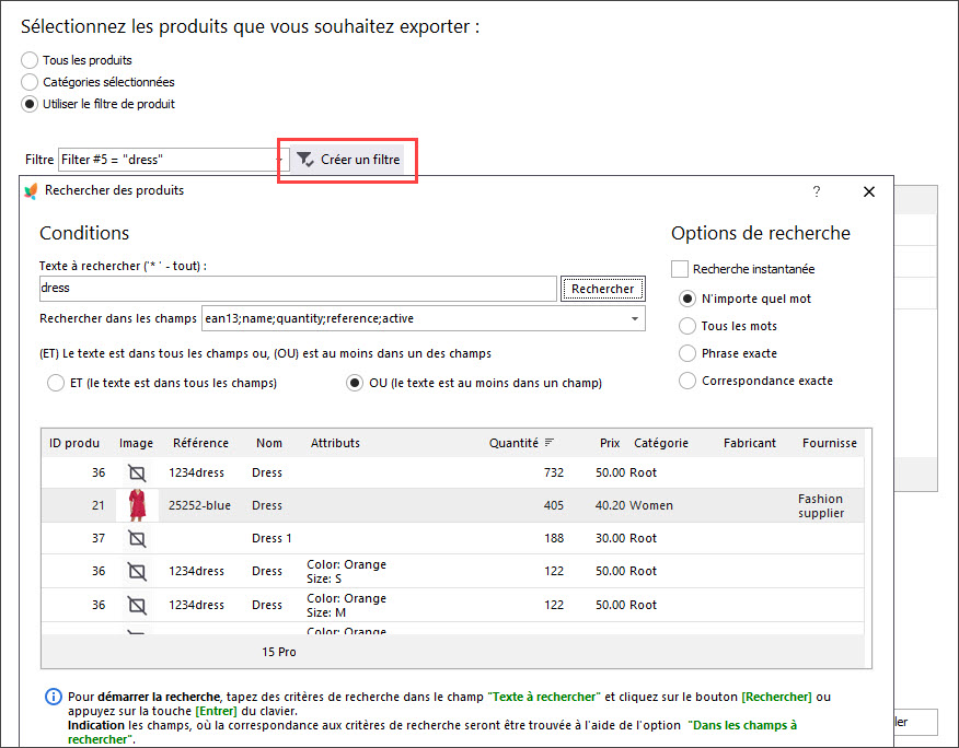 Use Product Filter for PrestaShop Attribute Combinations Export