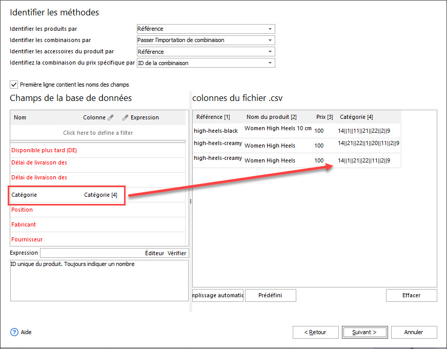 Assign CSV Columns to Database Fields During Products Import
