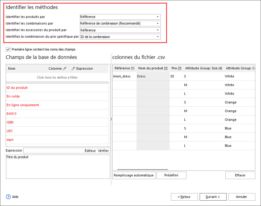 Assign CSV Coumns to Database Fields
