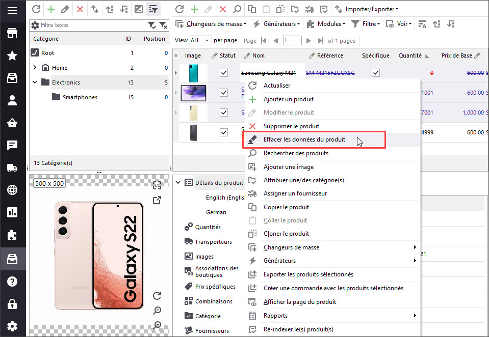 Clear PrestaShop Product Data with Store Manager