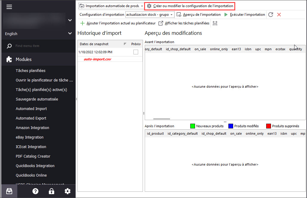 Create Import Configuration with PrestaShop Store Manager