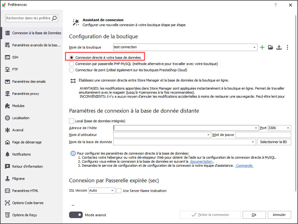 Direct Connection to PrestaShop Database Setup