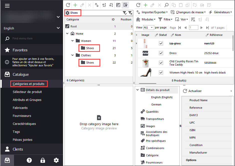 Filter Category in PrestaShop Store Manager