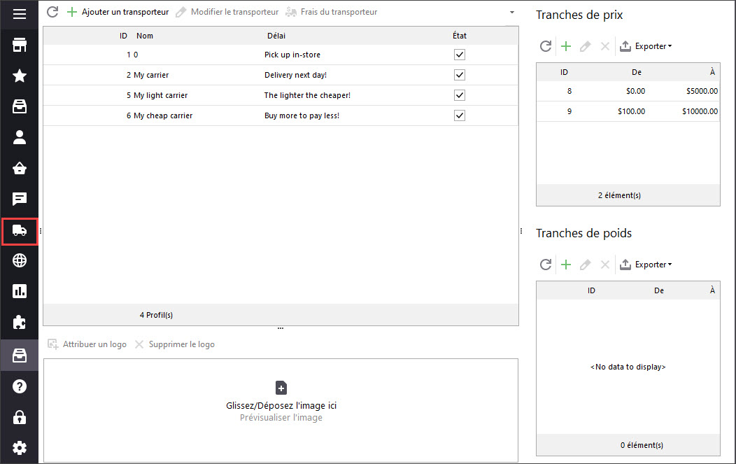 Manage Carriers in PrestaShop Store Manager