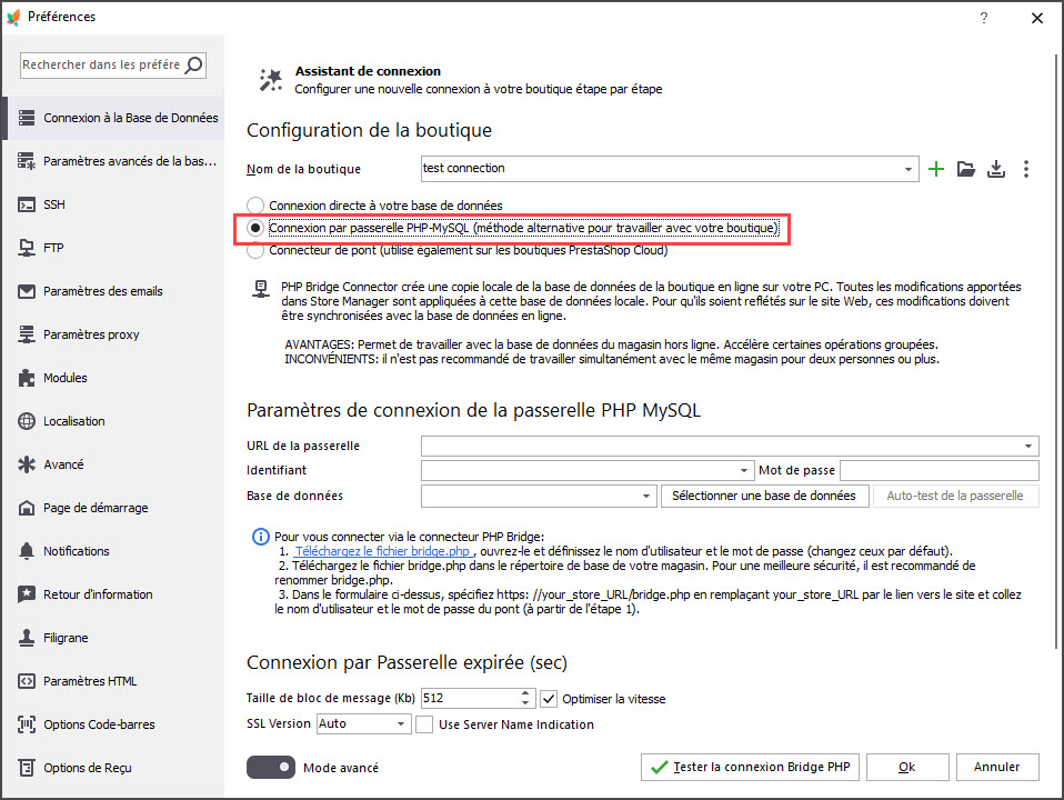 PHP MySQL Bridge Connection Setup with Store Manager