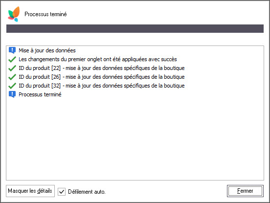 PrestaShop Bulk Updates Logs in Store Manager