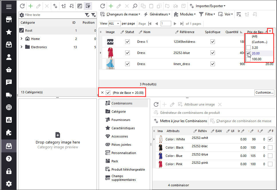 PrestaShop Filter by Price in Store Manager
