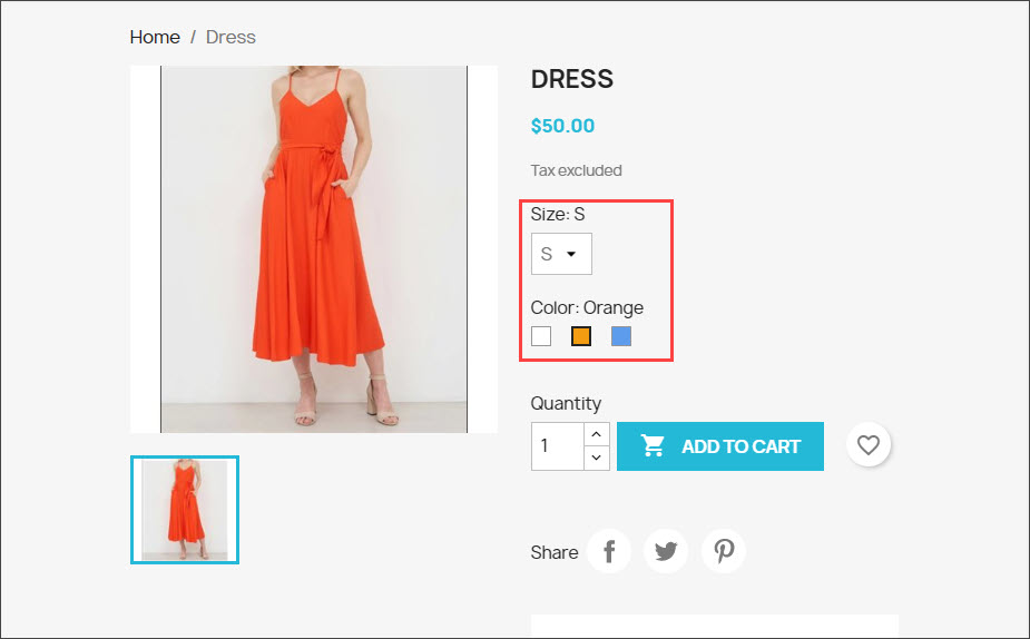 PrestaShop Product with Attribute Combinations Front End
