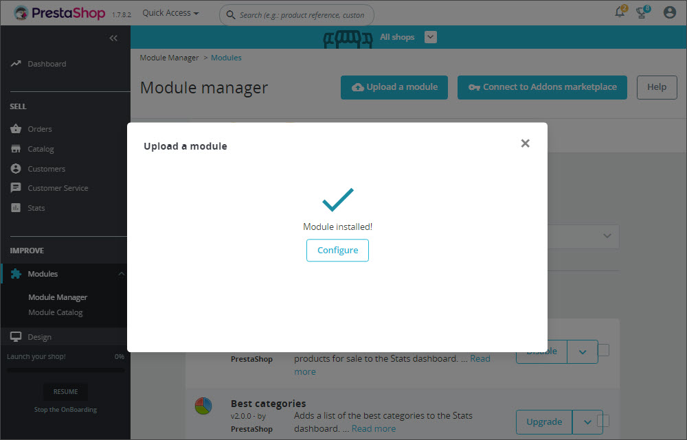 PrestaShop Store Manager Bridge Connector Configure Settings in Backend