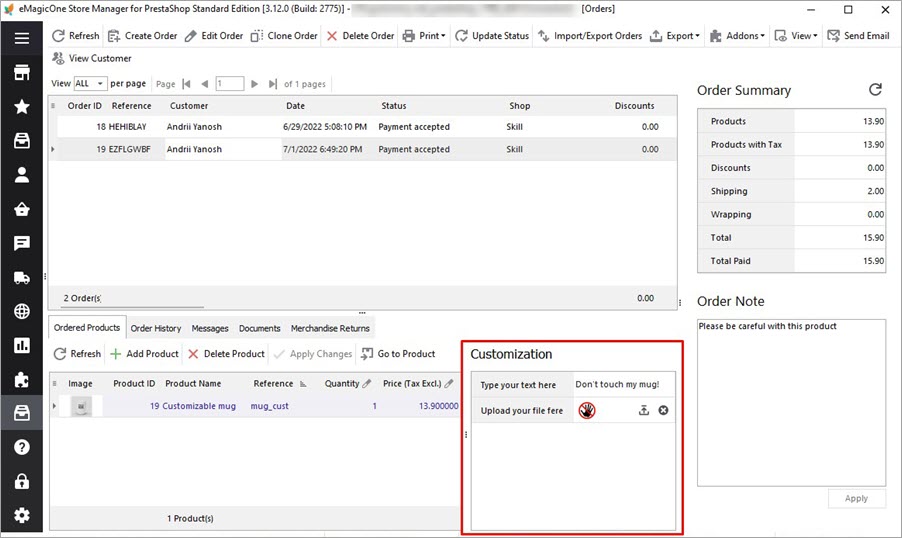 PrestaShop Store Manager Orders Customization