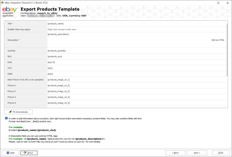 PrestaShop Store Manager eBay Combinations Export Template