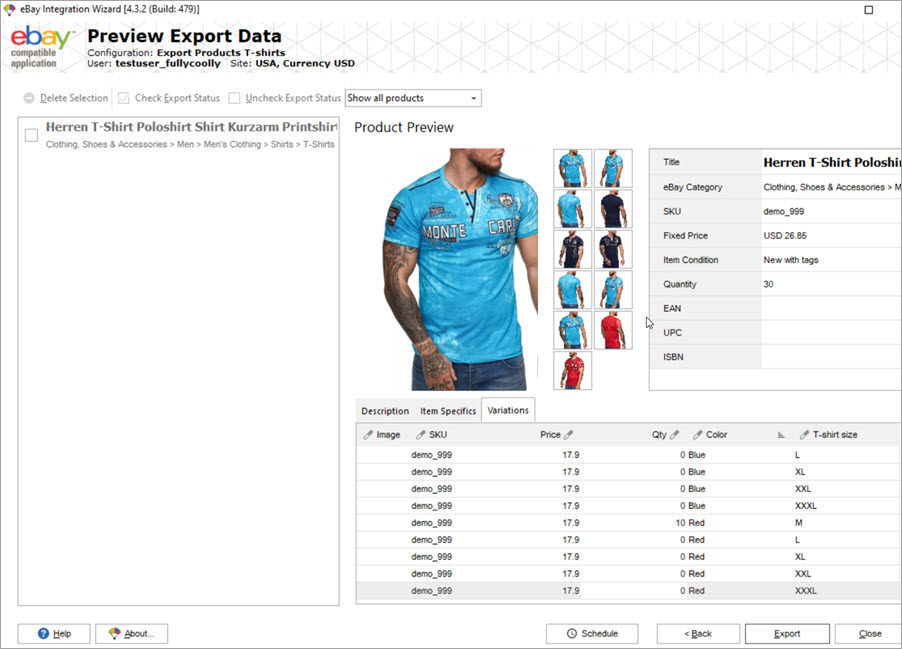 PrestaShop Store Manager eBay Variation Images Export Preview