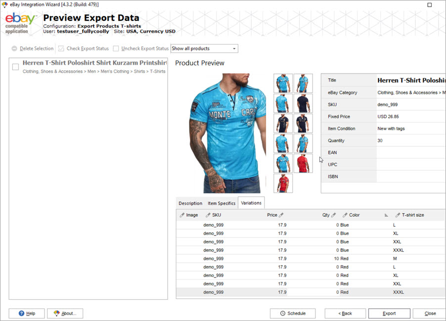 PrestaShop Store Manager eBay Variation Images Export Preview