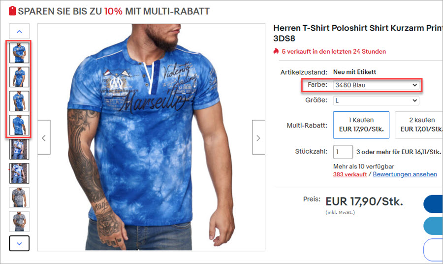 Gestor de tienda de PrestaShop Imágenes de variación de eBay exportadas