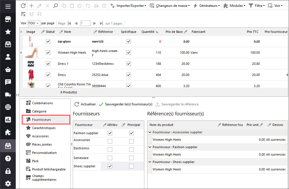 PrestaShop Suppliers Tab in Store Manager