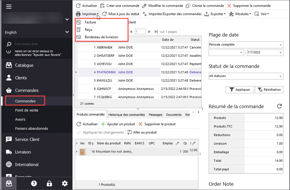 Print Invoice for Prestashop Order