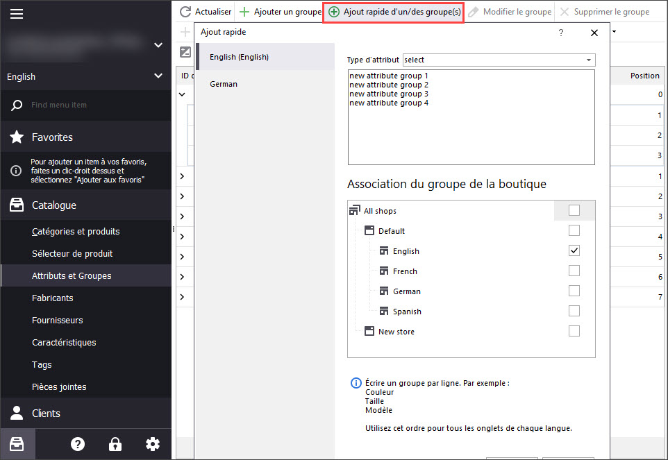 Quick Add New PrestaShop Attribute in eMagicOne Store Manager