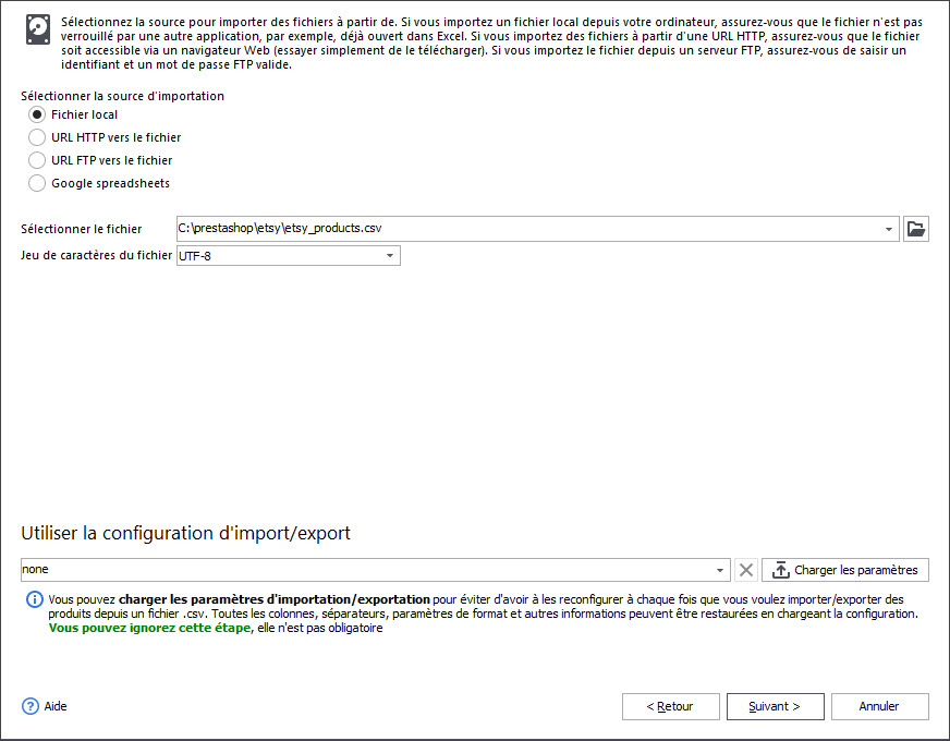 Select Configuration and Etsy Listings for Import