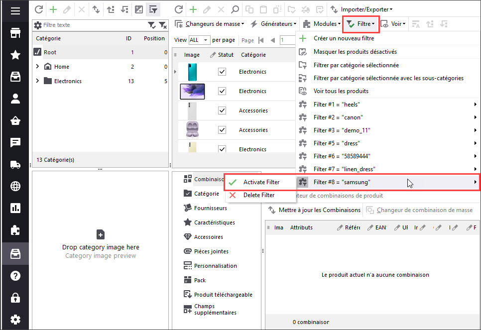 Select Created PrestaShop Custom Filter in Store Manager