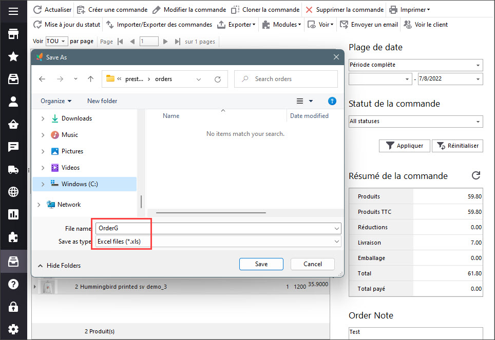Select Exported Excel File Location and Name