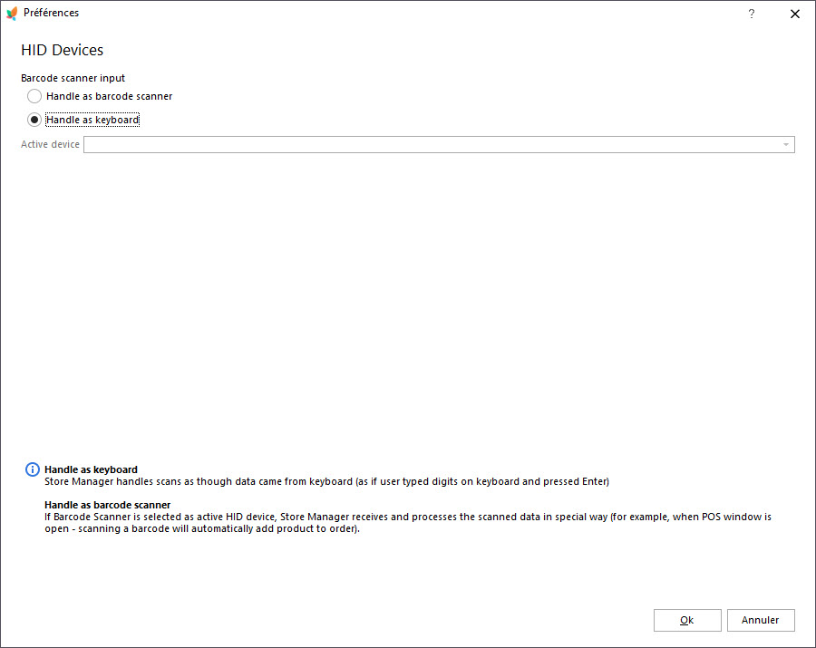 Select Handle Scanner as Keyborad Option