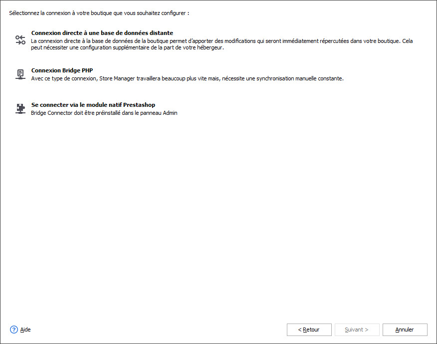 Select Store Connection to Configure it with Store Manager Wizard
