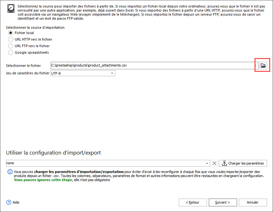 Select the File with Your Products for Import