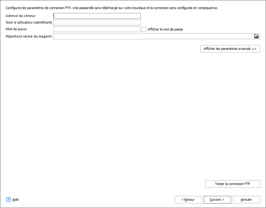 Specify FTP Connection Details Step of Connection Wizard