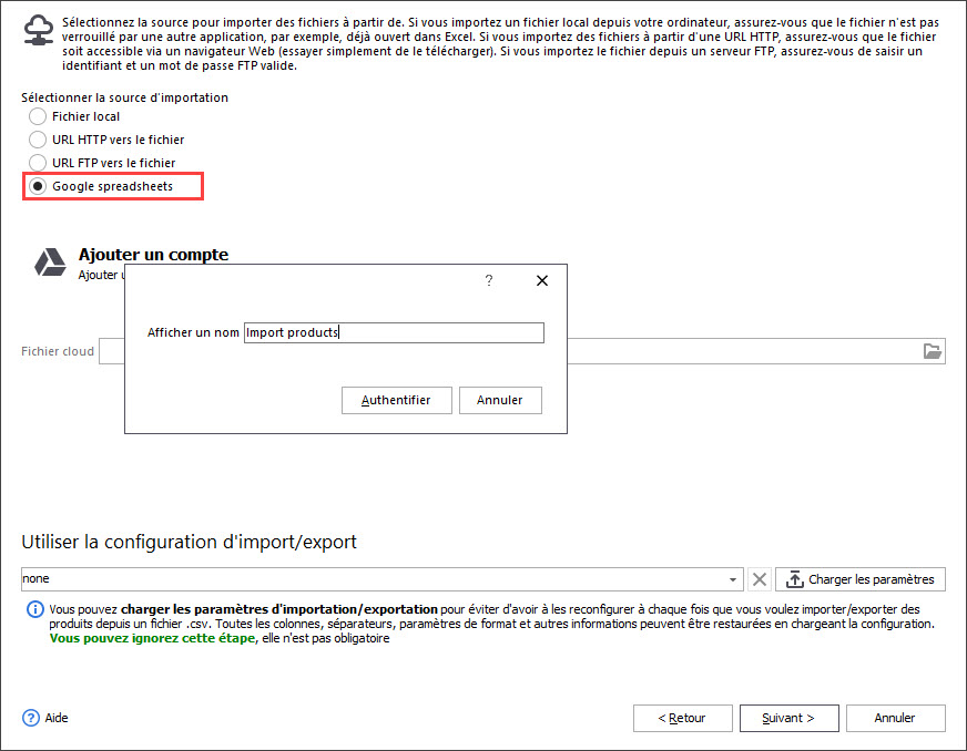 Add Cloud Storage Name to Setup Import