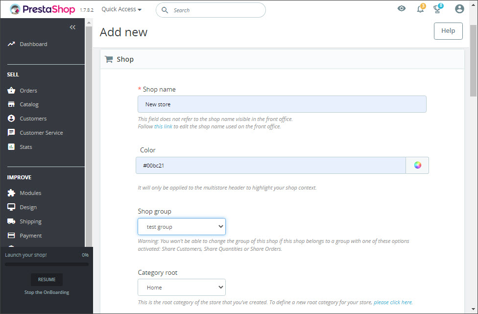 Add PrestaShop store