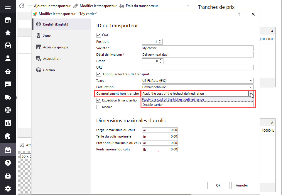Apply PrestaShop Carrier Billing with Store Manager