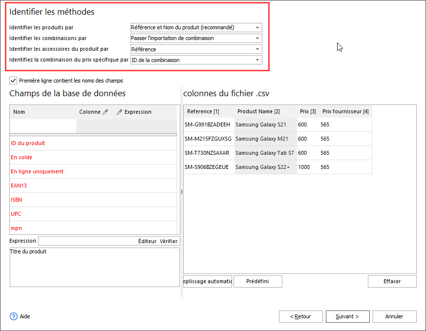 Assign File Columns to Database Fields During Import
