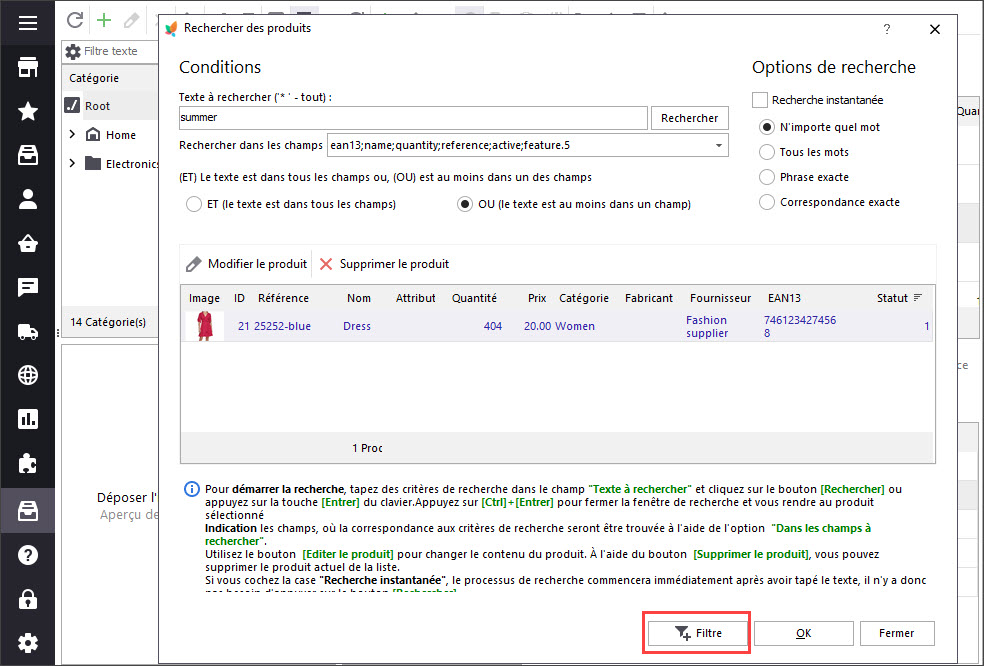 Create Filter Based on Feature Search in Store Manager