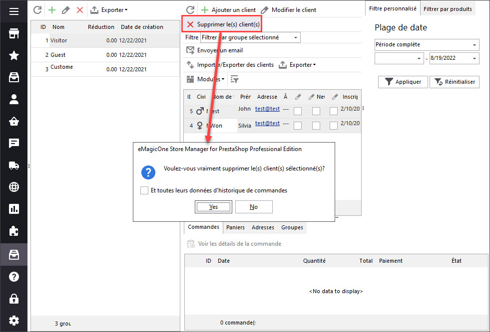 Delete Customers From PrestaShop Customer List in Store Manager