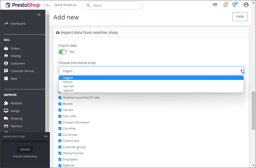 Import data from another PrestaShop store