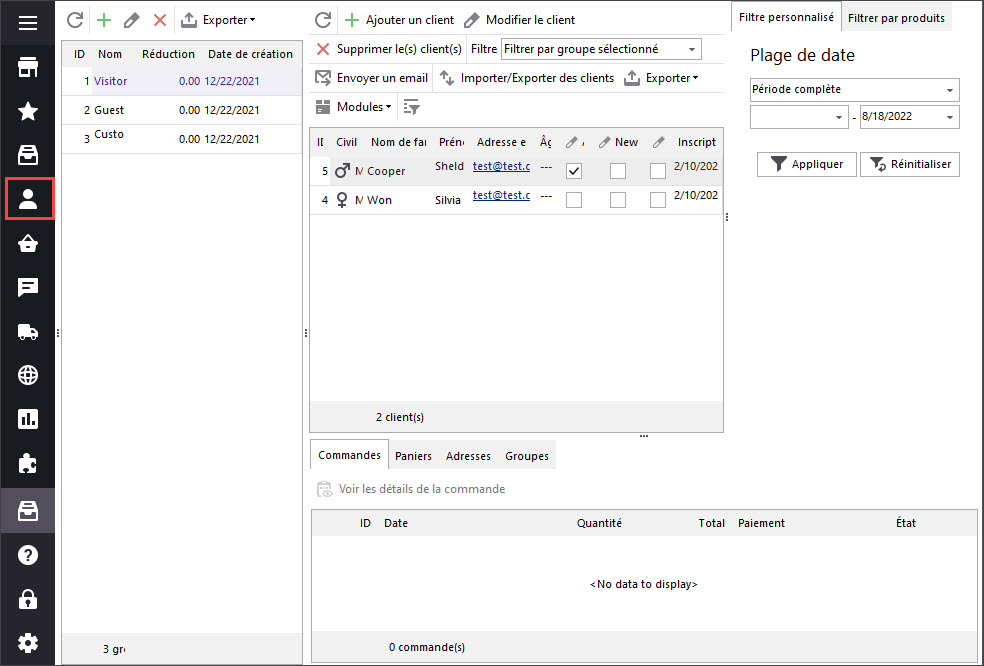 PrestaShop Customers and Groups Section