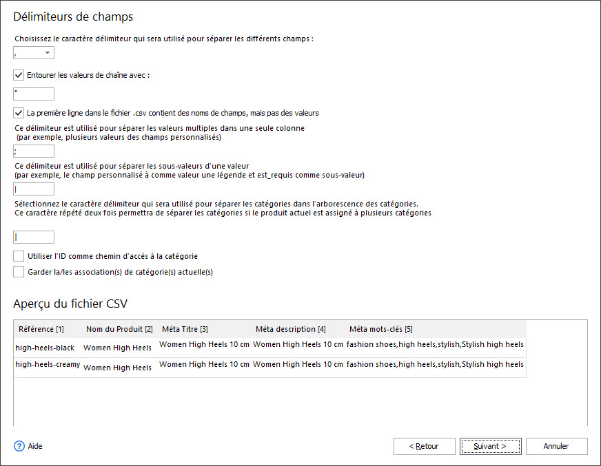 PrestaShop Product SEO Details Import Delimiters