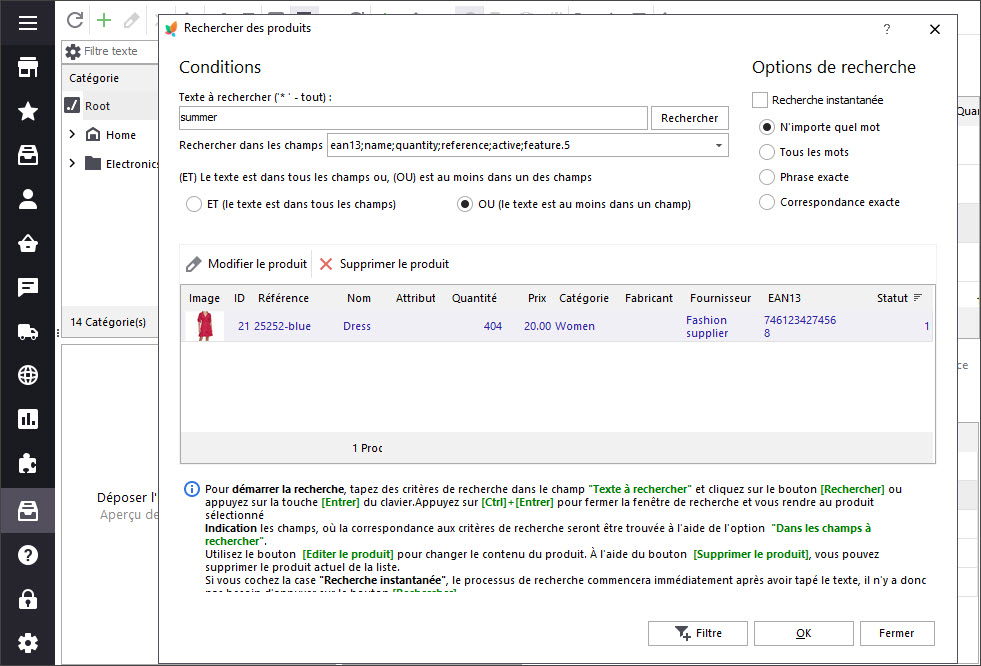 PrestaShop Product Search by Feature with Store Manager