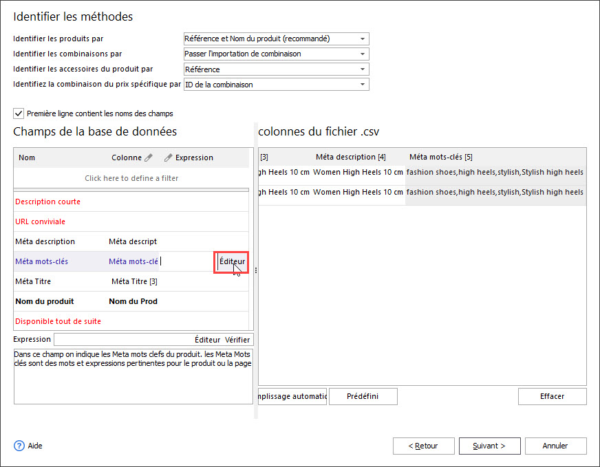 PrestaShop Products Meta Details Import Expression Editor