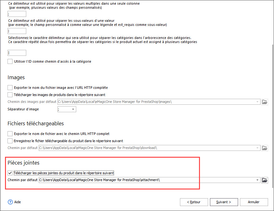 Select Export Fields Delimiter and Quote Character