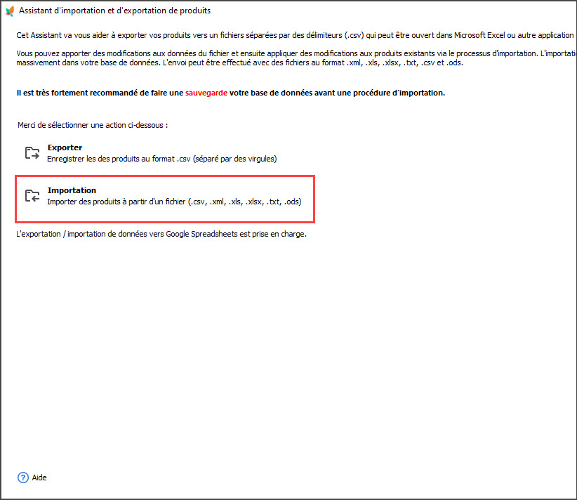 Select Import to Proceed with Setup