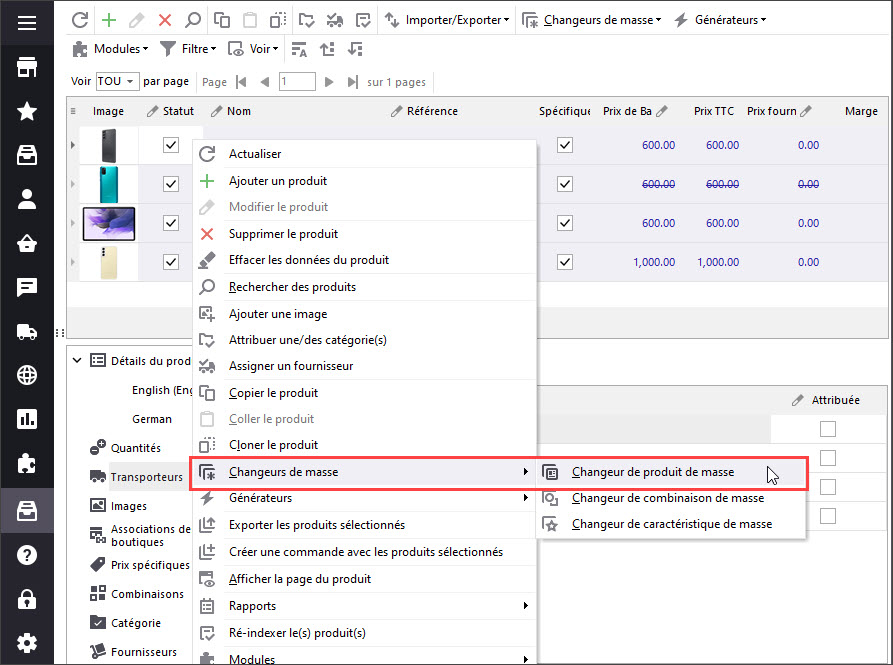 Select Mass Product Changer from Context Menu