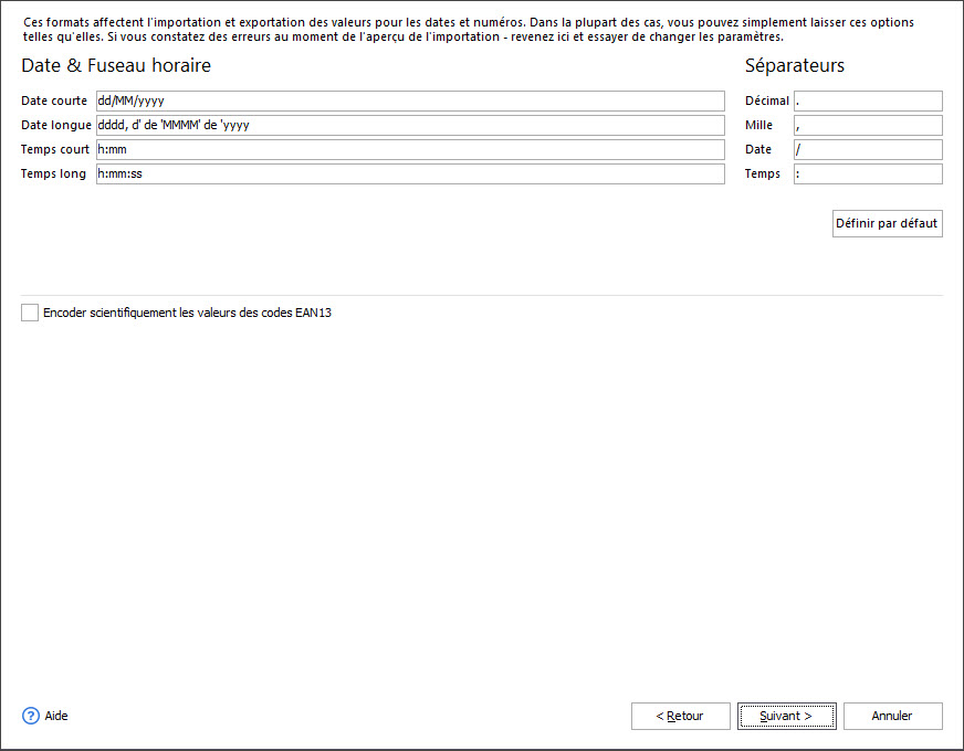 Set Base Formats and Separators During Import